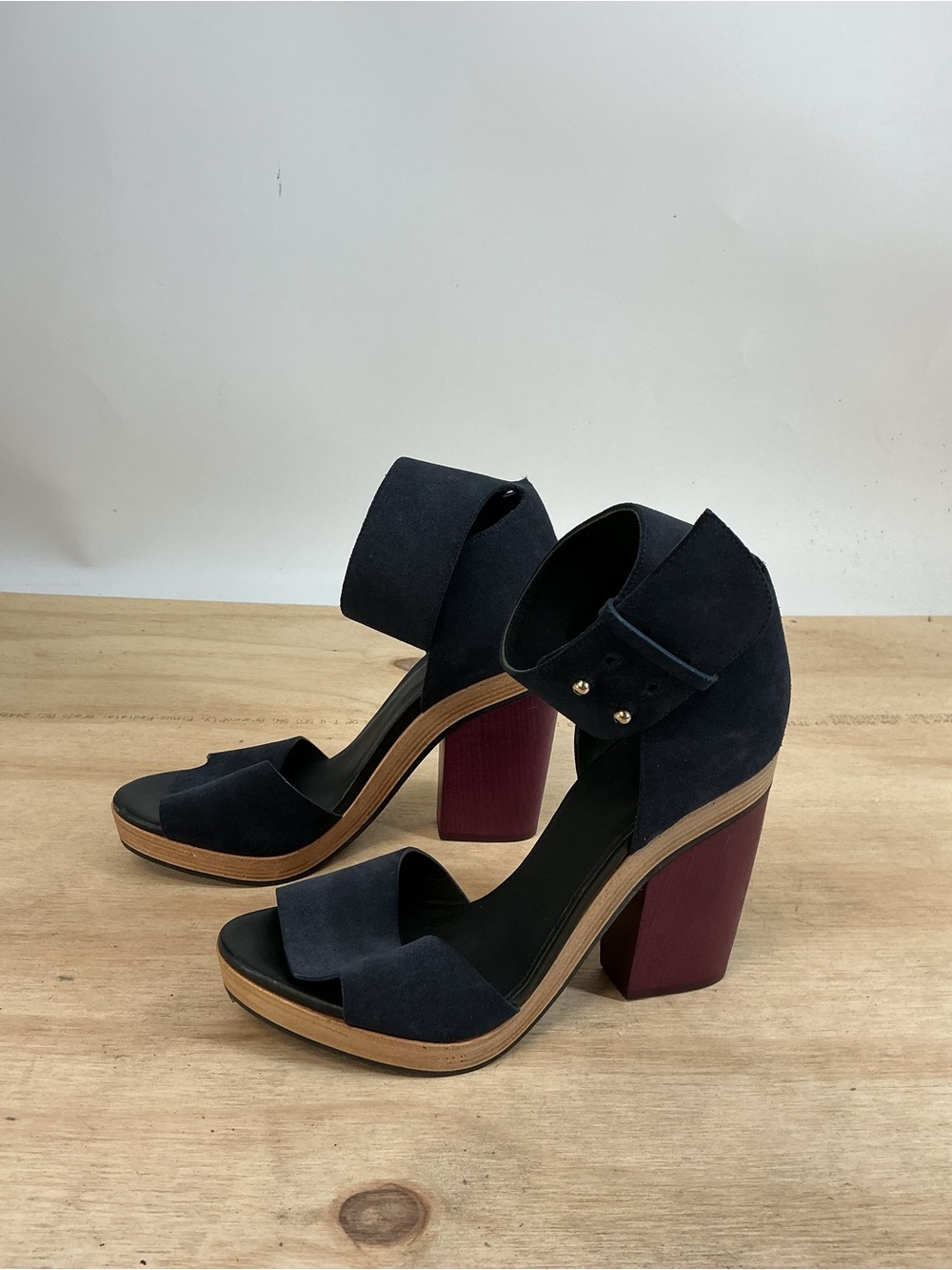 Pierre Hardy Navy Suede Ankle Strap Block Heel Sandals Size 37 - Picture 3 of 5